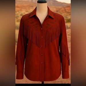 Liz Roberts Robert Elliot Suede Rust Fringe Western Shirt